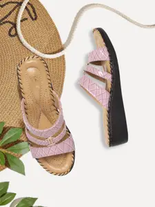 TRASE Women Lavender Textured Open Toe Flats