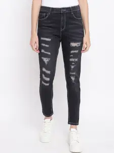 Belliskey Women Black Slim Fit High-Rise Highly Distressed Jeans