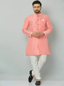 Kaifoo Men Pink Striped Pathani Kurta