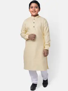 NAMASKAR Boys Cotton Solid Kurta with Churidar
