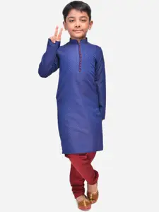 NAMASKAR Boys Cotton Linen Self Design Kurta with Churidar