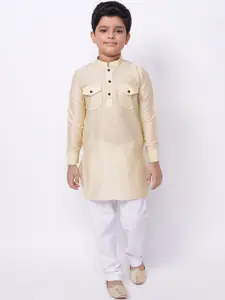 NAMASKAR Boys Cream-Coloured Pure Cotton Kurta with Churidar