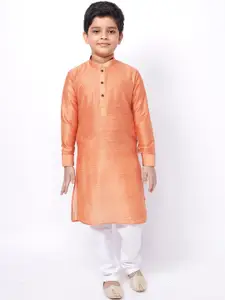 NAMASKAR Boys Silk Blend Solid Kurta with Churidar