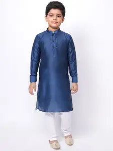 NAMASKAR Boys Silk Blend Solid Kurta with Churidar