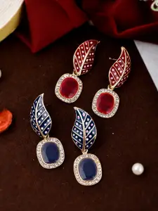 Shoshaa Set of 2 Gold-Plated Handcrafted Contemporary Drop Earrings