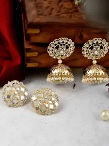 Shoshaa set of 2 Gold-Plated Handcrafted Kundan & Mirror Work Jhumka Earrings