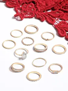 AMI Women Set Of 12 Gold Plated Stone Studded Finger Ring