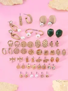 AMI Set Of 25 Gold Tone Contemporary Studs, Drop & Semi-Hoops Earrings