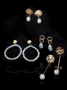 AMI Set Of 4 Gold Tone Contemporary Pearls Drop & Dangle Earrings