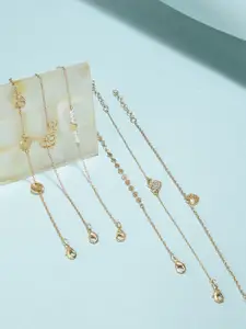 AMI Women Set of 6 Gold Tone Heart & Love Embellished Stackable Bracelets