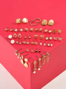 AMI Set Of 26 Gold Tone Contemporary Studs, Drop & Semi-Hoop Earrings