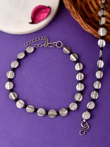 Silvermerc Designs Silver-plated & Black Beaded Anklet