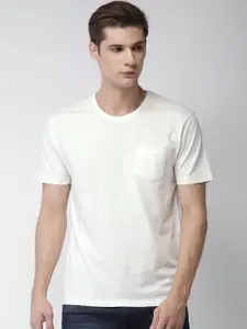 HIGHLANDER Men White Solid Round Neck T-Shirt
