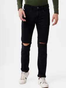 WROGN Men Charcoal Grey Tapered Fit Slash Knee Jeans