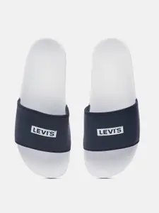 Levis Men Navy Blue & White June Boxtab Brand Logo Printed Sliders