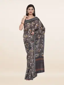 Pothys Grey & Brown Floral Zari Art Silk Saree