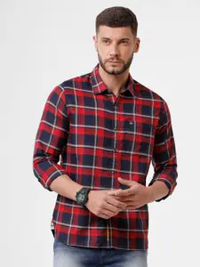 WROGN Men Red Slim Fit Tartan Checks Checked Casual Shirt