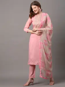 Saree mall Pink & Grey Embroidered Unstitched Dress Material
