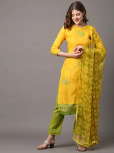 Saree mall Yellow & Green Embroidered Unstitched Dress Material