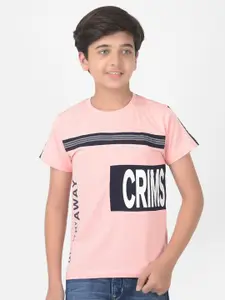 Crimsoune Club Boys Pink Typography Printed Round Neck T-shirt