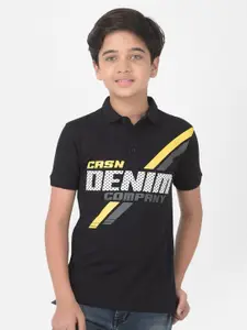 Crimsoune Club Boy Black Printed Polo T-shirt