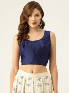 Studio Shringaar Women Navy Blue Solid Saree Blouse