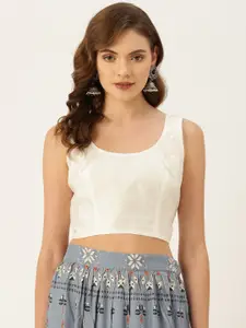 Studio Shringaar Women White Solid Saree Blouse