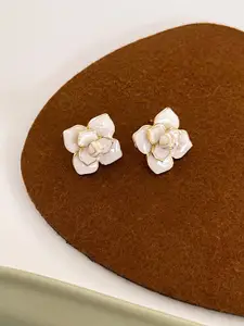 Unwind by Yellow Chimes White Contemporary Studs Earrings