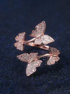 Unwind by Yellow Chimes Rose Gold Plated & AD Studded Adjustable Finger Ring