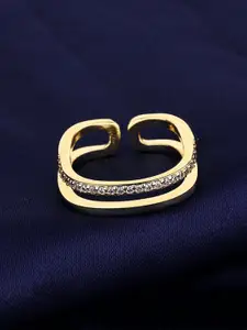 Unwind by Yellow Chimes Gold-Plated White Crystal Studded Adjustable Finger Ring