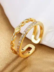Unwind by Yellow Chimes Gold-Plated White Crystal-Studded Ring