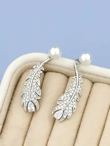 Unwind by Yellow Chimes Woman Silver Plated White Pearl Contemporary Drop Earrings