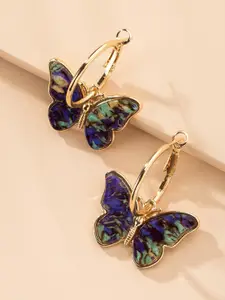 Unwind by Yellow Chimes Blue Contemporary Half Hoop Earrings