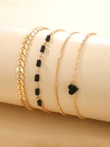 Unwind by Yellow Chimes Set of 4 Gold Plated Black Beads Bracelets