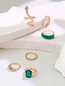 Unwind by Yellow Chimes Set Of 6  Gold-Plated Crystal-Studded Snake Designed Finger Rings