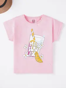 Ed-a-Mamma Girls Pink & pink diamond Printed Extended Sleeves Applique T-shirt