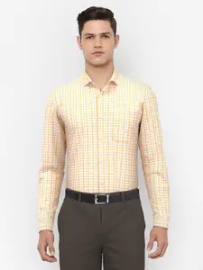 Peter England Men Yellow Tartan Checked  Slim Fit Casual Shirt