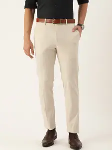 Peter England Men Beige Solid Neo Slim Fit Trousers