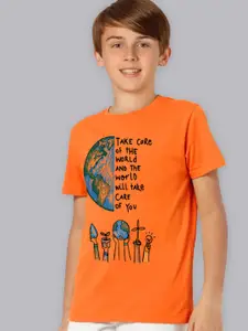 Kids Ville Boys Orange Printed Cotton T-shirt