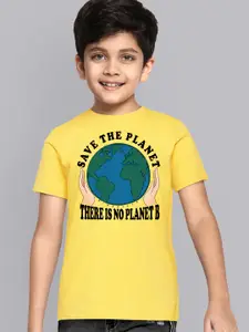 Kids Ville Boys Yellow & Green Printed Cotton T-Shirt