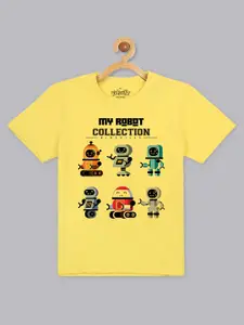 Kids Ville Boys Yellow Printed Cotton T-shirts