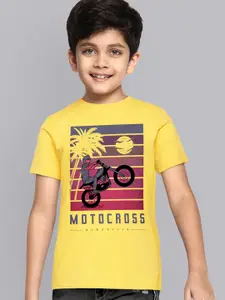Kids Ville Boys Yellow Printed Cotton Tshirts