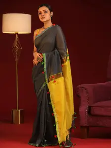 Saranee Black & Yellow Colourblocked Zari Jamdani Saree