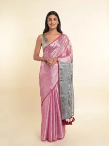 Suta Pink & Silver-Toned Zari Saree