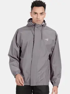 t-base Men Grey Geometric Windcheater and Water Resistant Sporty Jacket