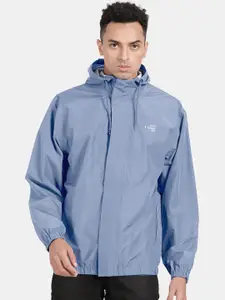 t-base Men Blue Geometric Windcheater and Water Resistant Sporty Jacket
