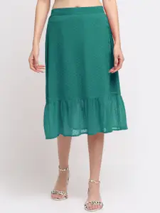 NEUDIS Women Green Chiffon Self-Design Knee-Length A-Line Skirt