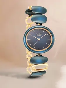 Titan Women Blue Brass Mother of Pearl Dial & Ceramic Bracelet Style Straps Analogue Watch 95146KD01