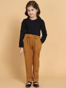 PICCOLO Girls Camel Brown & Black T-shirt with Trousers