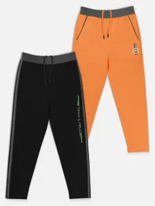 HELLCAT Boys Pack Of 2 Orange & Green Solid Track Pants